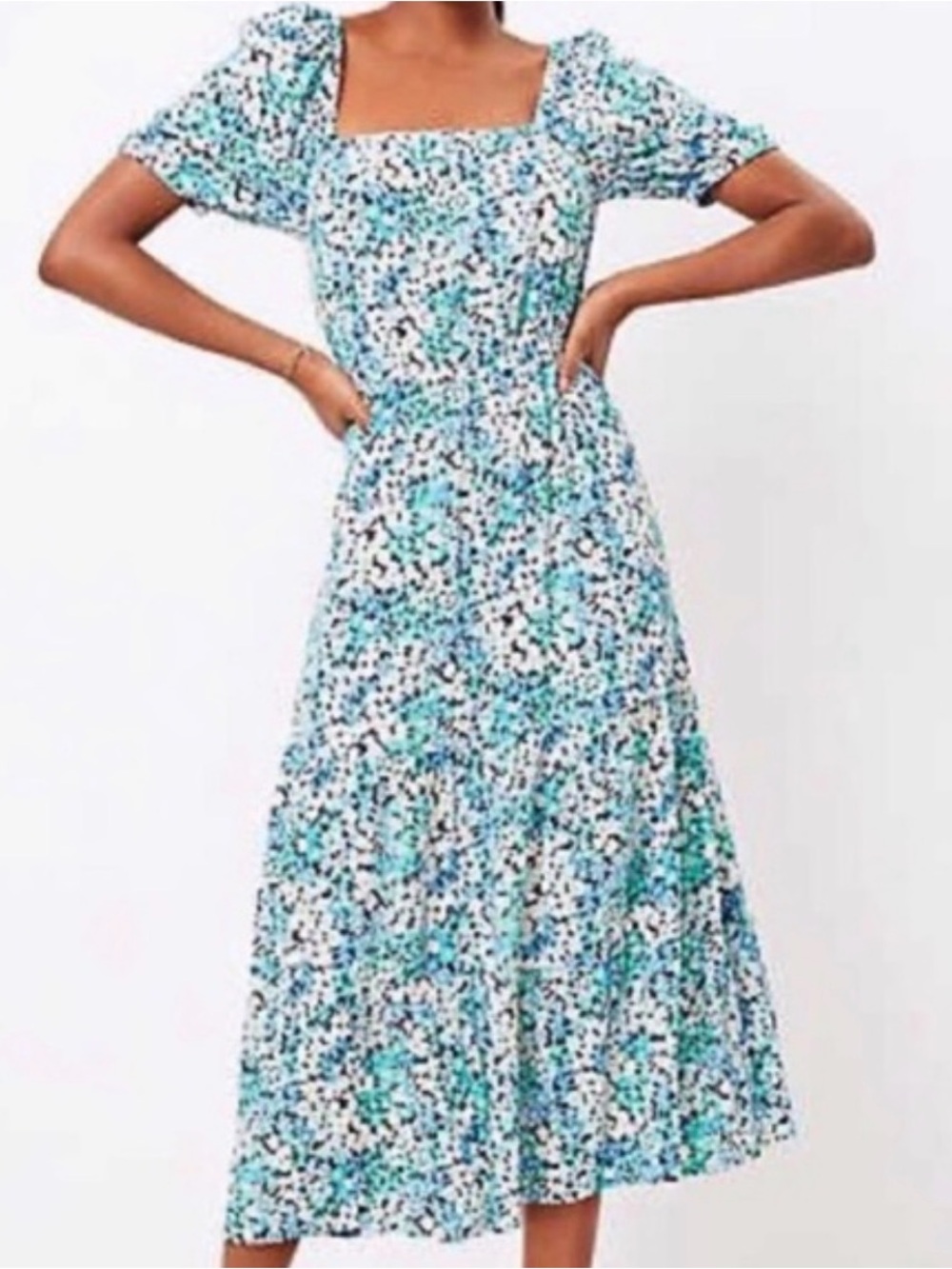 LOFT Blue and Green Floral Puff-Sleeve Maxi Dress - Picture 5 of 5